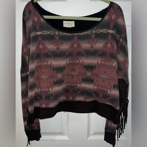 Ralph Lauren Aztec Southwest Print Fringe Long Sleeve sweater